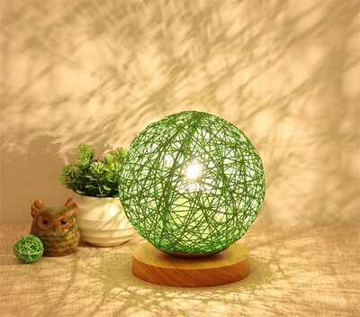 

BOKT Minimalist Solid Wood Table Lamp Bedside Desk Lamp Colourful Home Decor Rattan Ball Round Lampshade (Green