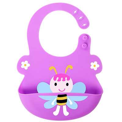 

Babyruler soft silicone bib baby three-dimensional waterproof food meal large baby feeding bib CB6006 purple bee saliva towel