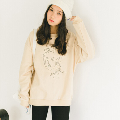 

2017 autumn loose large size printing wild long-sleeved sweater