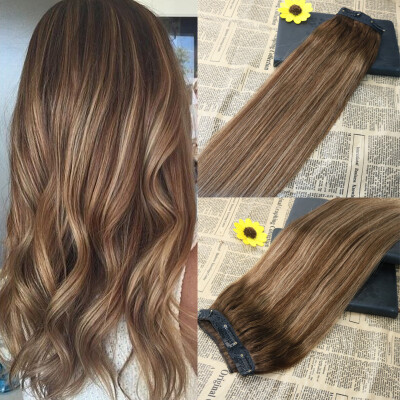 

5 Clips One Piece Clip In Human Hair Extensions With Lace Straight Brazilian Virgin Hair Ombre Balayage 4 27 4