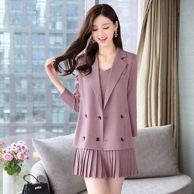 

Markentsee 2017 new women's autumn fashion suit Korean version of the two-piece dress temperament small suit jacket tide zx1781618 gray