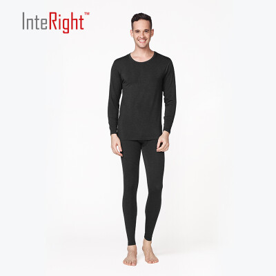 

INTERIGHT autumn and winter clothing Qiuqi men base round neck thermal underwear suit black