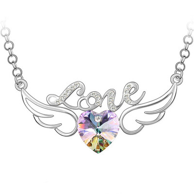 

Austrian Crystal Rhinestones Heart Love Pendants Necklaces For Women Gift Jewelry 60CM Long Chain .3401