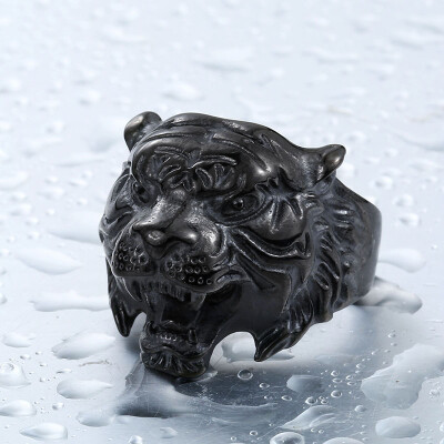 

Vintage 316L Stainless Steel Titanium Tiger Head Ring Men Personality Unique Mens Animal Jewelry US size