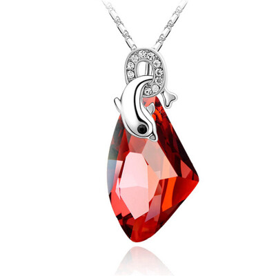 

Austrian Crystal Necklace Dolphin Pendant Women High Quality Red Rhinestone Fashion Jewelry Anniversary Gift 979