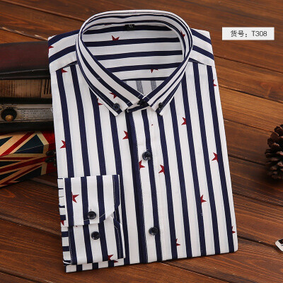 

Business Casual Men Long Sleeve Shirt Fashion Stripe Spring Autumn Silm Fit