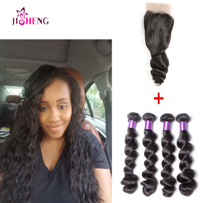 

SQ HAIR Deep Wave Malaysian Virgin Hair 4 Bundles with Free Part Lace Closure Unprocessed Human Hair Black Color