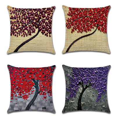 

Oil Painting Trees&Flower Pillow Covers 18 x 18 Inch Cotton Linen Sofa Home Decor Throw Pillow Case Cushion Covers Set of 4