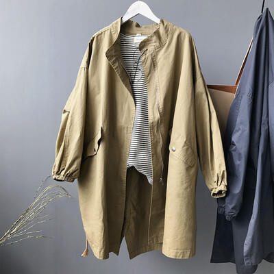 

2017 in the early autumn new long coat size drawstring washable cotton coat