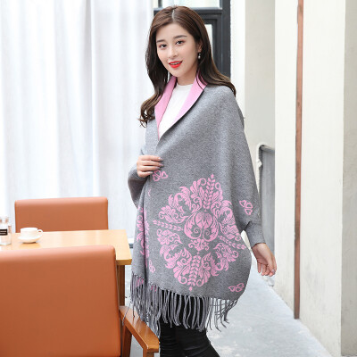 

Shanghai stock STORY Of SHANGHAI ladies scarves autumn&winter warm to wear shawl silhouette jacquard rose red