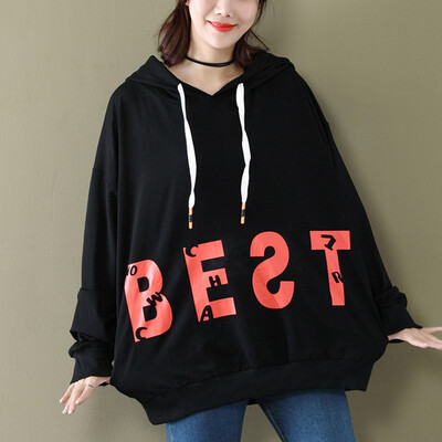 

City plus CITYPLUS 2017 autumn and winter new style women's clothing large size loose loose fat MM letters printing hooded head long paragraph wild sweater CWWY179659 black uniform