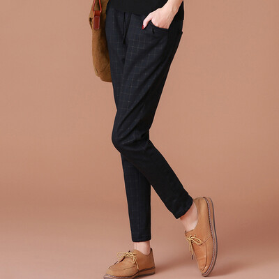 

City plus CIYPLUS 2017 autumn and winter new women's casual wild haul pants lattice plus velvet thick pants CWKX179160 dark lattice L