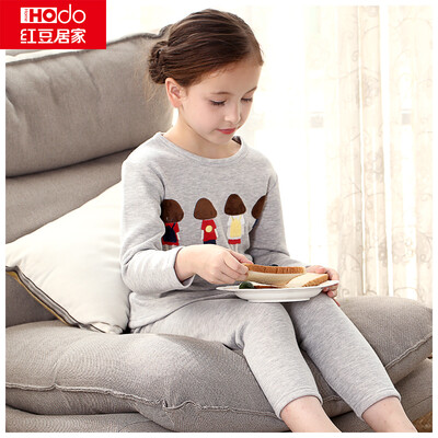 

Red baby home Hodohome children&39s thermal underwear suit boys&girls plus velvet thick section of gold armor Qiuqiu Qiutu sets Ma gray two girls 13070