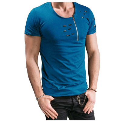 

Male 2017 Brand Short Sleeve Zipper Solid Color T Shirt O- Neck Slim Men T-Shirt Tops Fashion Mens Tee Shirt T Shirts 3XL FGH