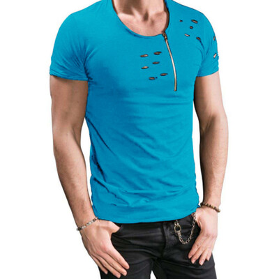 

Male 2017 Brand Short Sleeve Zipper Solid Color T Shirt O- Neck Slim Men T-Shirt Tops Fashion Mens Tee Shirt T Shirts 3XL FGH