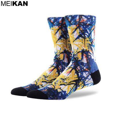 

MEIKAN Men's Sport Socks Printed Cotton Compression Socks Coolmax Cycling Chaussette Ankle Running Brand Casual Socks
