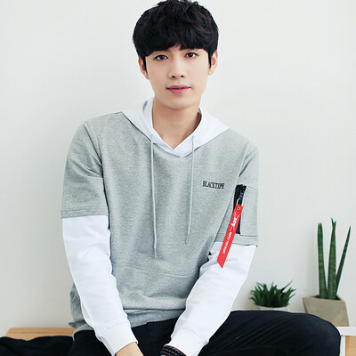 

2017 autumn new fashion men's hoodie fake two long-sleeved casual men's sweater