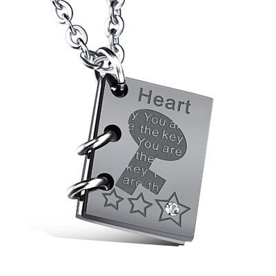 

Romantic "Love Story" Pendant Couple Necklace Inlaid Cubic Zirconia Lock & Key Chain Titanium Stainless Lovers Jewelry