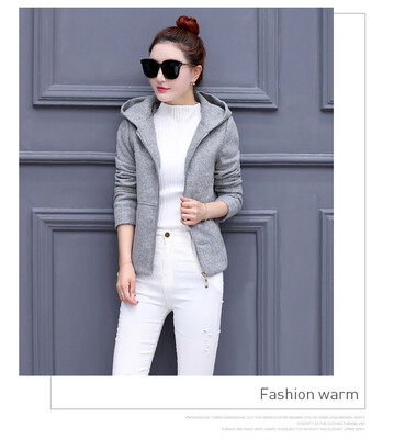 

2017 autumn and winter new students woolen jacket female short section Slim hood thick woolen coat