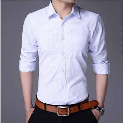 

2017 autumn new men's lapel print casual men's shirt long-sleeved light business casual shirt