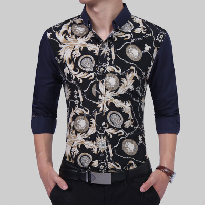 

Brand 2017 Fashion Male Shirt Long-Sleeves Tops Wild Print Color Classic Models Mens Dress Shirts Slim Men Shirt