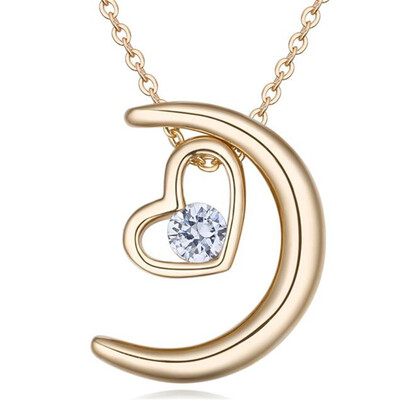 

Synthetic Cubic Zirconia Necklaces Heart and Arrows CZ Pendant Necklace Moon White Gold Color Fashion Jewelry 26146
