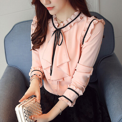 

Markentsee 2017 new women&39s autumn long-sleeved chiffon shirt Korean loose baskets shirt bow shirt shirt zx1782827 blue M