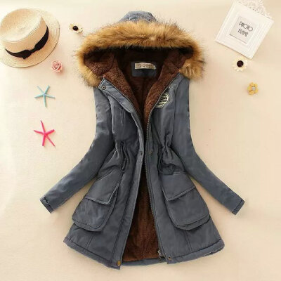 

Winter new women's military chapter jeanette hats and hats hair collar waist plus velvet thickening in the long-term cotton coat