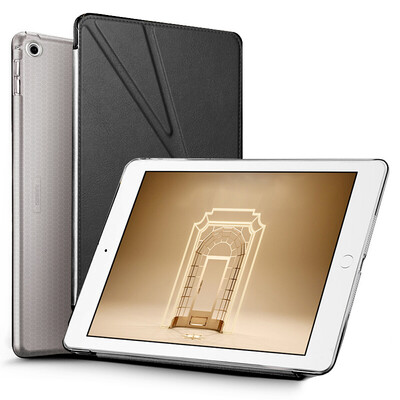 

ESCASE Apple 2017 new iPad7 case shell 97-inch tablet ipad leather case multi-function deformation button sleep drop silicone shell elegant black
