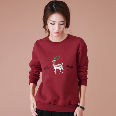 

City plus CIYPLUS 2017 autumn&winter new women&39s casual sleeves shirt embroidery plus cashmere loose sweater thicken sweater CWWY179165 date red M