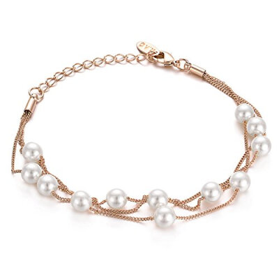 

Yoursfs pearl beads bracelet for bridesmaid gift Delicate white Gold plated Chain Bracelet jewlery