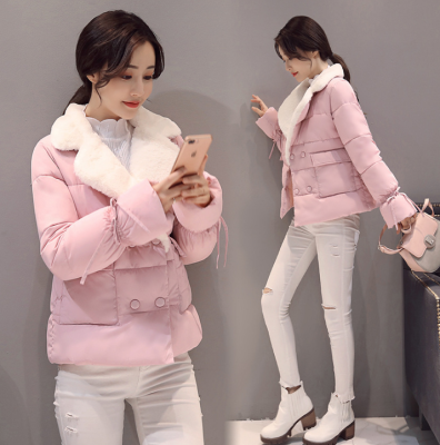 

2017 Winter new women lapel short section lamb wool coat thickened bread cotton jacket jacket