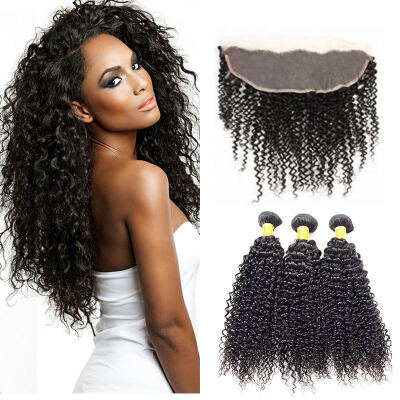 

ear to ear lace frontal closure with bundles indian kinky curly virgin hair with closure human hair 3 bundles with closure