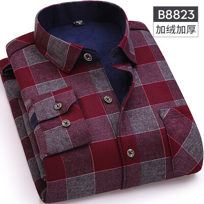 

Business Casual Men Long Sleeve Shirt Winter Silm Fit Keep Warm Fashion Lattice