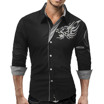

2017 New Men' Long-Sleeved Dress Shirt Dragons Men' Casual Slim Lapel Male Quality Large Size 4XL
