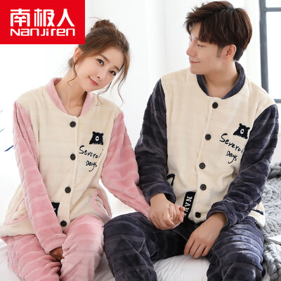 

Antarctic pajamas women's autumn and winter long-sleeved coral cashmere home service thicker flannel couples pajamas male collar card set N675X21031-5 male bear