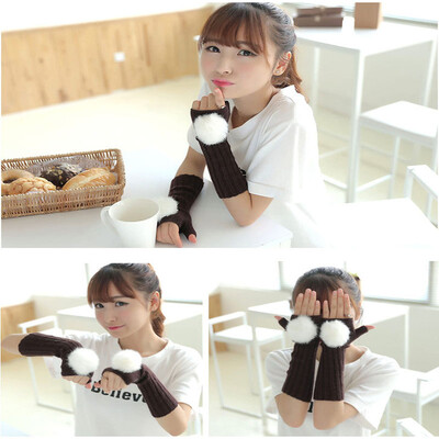

2017 new knitted wool gloves creative hair ball ladies gloves arm accessories gifts
