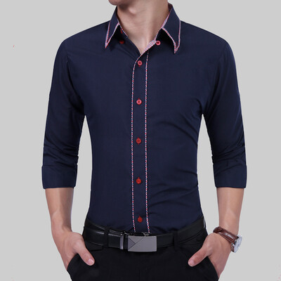 

Brand 2017 Fashion Male Shirt Long-Sleeves Tops Simple Solid Color Hit Color Side Mens Dress Shirts Slim Men Shirt