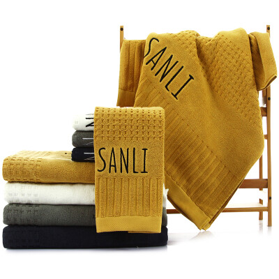 

Sanli cotton embossed sample embroidered word towel bath towel gift sets of 3 gift bag dark blue