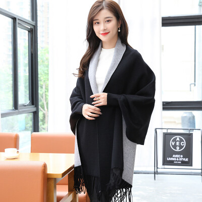 

STORY Of SHANGHAI Ladies' Solid Color Scarves Wrinkled with Red and White Knit Wearable Shawl Gray