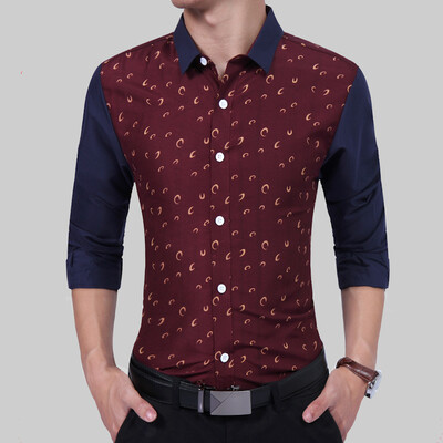 

2017 MenS Fashion Men Shirt Fashion Moon Stitching Leisure Slim Square Collar Long-Sleeved Shirt Single-Breasted Shirt