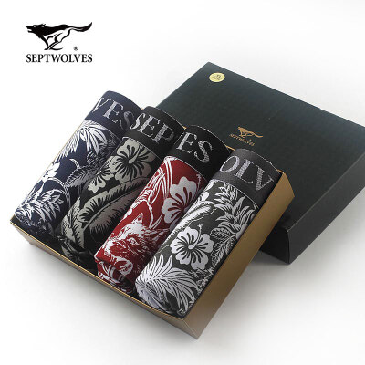 

Septwolves Men&39s Underwear Men&39s Boxer Waist Breathable Cotton-Ammunition Printed Teeth Four Gift Boxes 97119-XL