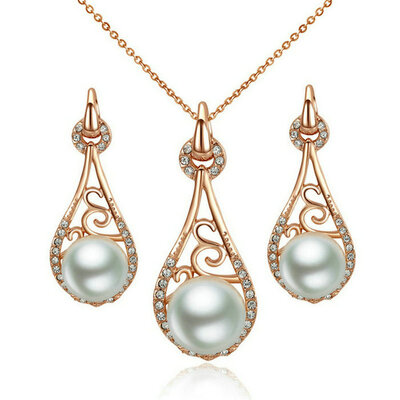 

Yoursfs® 18K Rose Gold Plated Ladyhood Pearl Necklace&Earring Use Austrian Crystal Bridal Jewelry Set