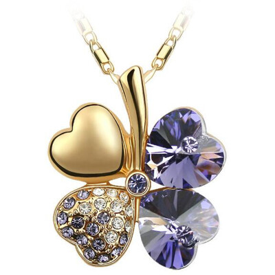 

Four Leaf Clover Necklaces Pendant Heart Austria Crystal 18K Gold Plating Vintage Fashion Jewelry For Women 900