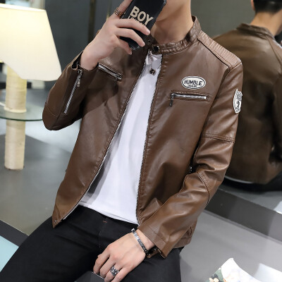 

2017 new men's motorcycle leather coat coat Slim thin leather jacket men's clothing as gift for men