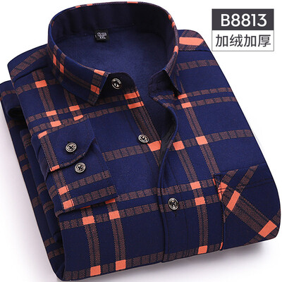 

Business Casual Men Long Sleeve Shirt Winter Silm Fit Keep Warm Fashion Lattice