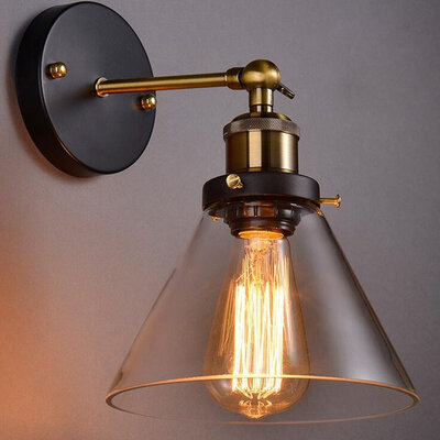 

BOKT Loft Vintage Wall Lamp Dia 7.5" Wall Sconce with One Light in Funnel Clear Glass Shade Design Vintage Industrial Home Wall Li