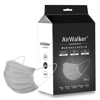 

Fresh Walker Airwalker Disposable Activated Carbon Masks Dust Resistant Particulate Matter Exhaust Stereo Protective Holster Folding Gray 50 pcs individually wrapped