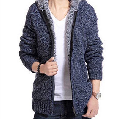 

2017 autumn new men plus cashmere thick sweater youth hooded leisure knitted cardigan tide men coat