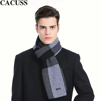 

CACUSS men&39s pure wool scarves autumn&winter longer thickened British business warm lattice New Year gift box W0080 black one size